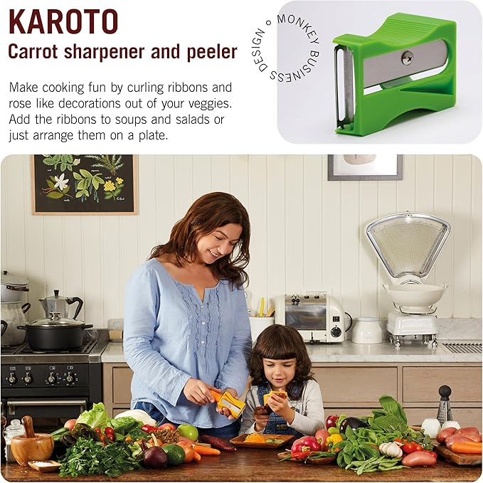 Karoto Carrot Sharpener | Vegetable Peeler | Veggie Peeler & Cucumber Peeler | Fun Kitchen Gadgets | from a Series of Unique Peelers for Kitchen | Fun Kitchen Stuff | by Monkey Business (Green)