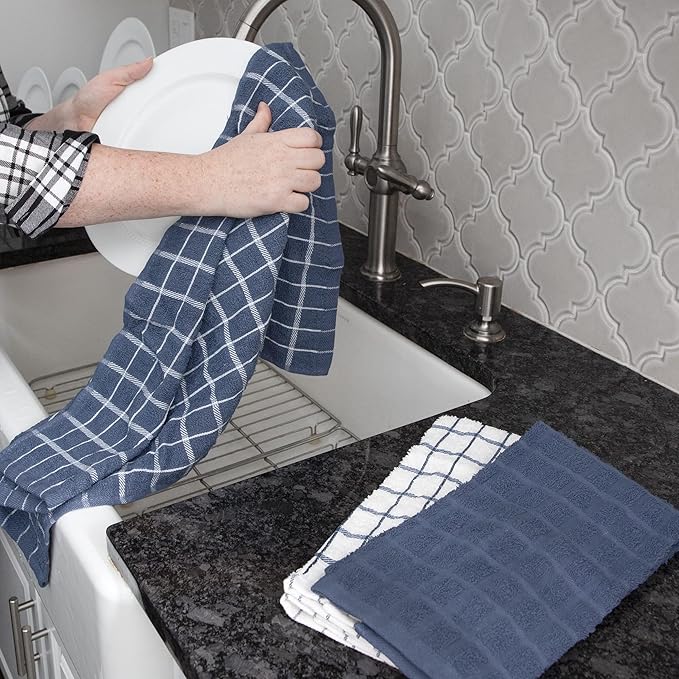 Ritz Premium 3-Pack Kitchen Towel & 6-Pack Dish Cloth Set - Highly Absorbent, Super Soft, Long-Lasting, 100% Cotton Terry Drying Cleaning Cloths, Federal Blue