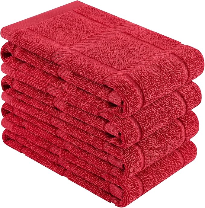 Homaxy Premium Kitchen Towels 18"x28", 4 Pack Large Cotton 380 GSM Dish Towels, Soft and Absorbent Kitchen Hand Towels with Terry Grid Design, Utility Tea Towel Set with Hanging Loop, Red