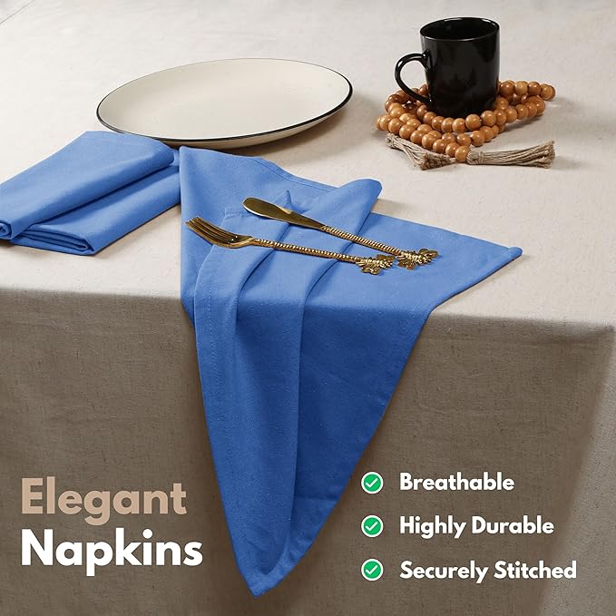 Native Fab Solid Cloth Napkin Set of 4, 100% Cotton, Washable, Reusable Dinner Cloth Napkin 17x17 inches, Table Decor Napkins for Dinner, Events, Sky Blue
