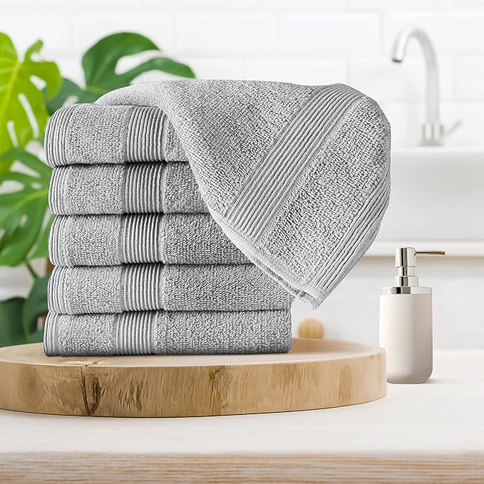 Belizzi Home Ultra Soft 6-Piece Hand Towel Set 16x28-100% Ringspun Cotton - Durable & Highly Absorbent Hand Towels - Ideal for use in Bathroom, Kitchen, Gym, Spa & General Cleaning - Light Grey