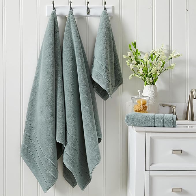 Springtree Home Luxury Turkish Cotton Bath Towels Set | 100% Turkish Cotton | Premium Bath Towels | Ultra Soft Thick Plush & Highly Absorbent | Luxury Hotel & Spa Bathroom Towels | Chinois Green