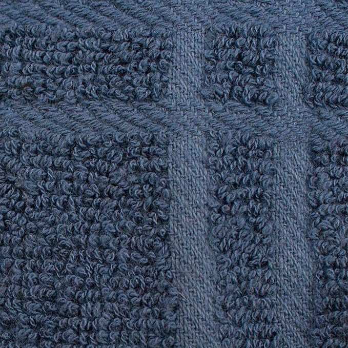 Ritz Premium 100% Cotton Solid and Multi Check Kitchen Tie Towel, Absorbent, Super Soft, and Fast Drying Hang Towel, Set of Two, Federal Blue