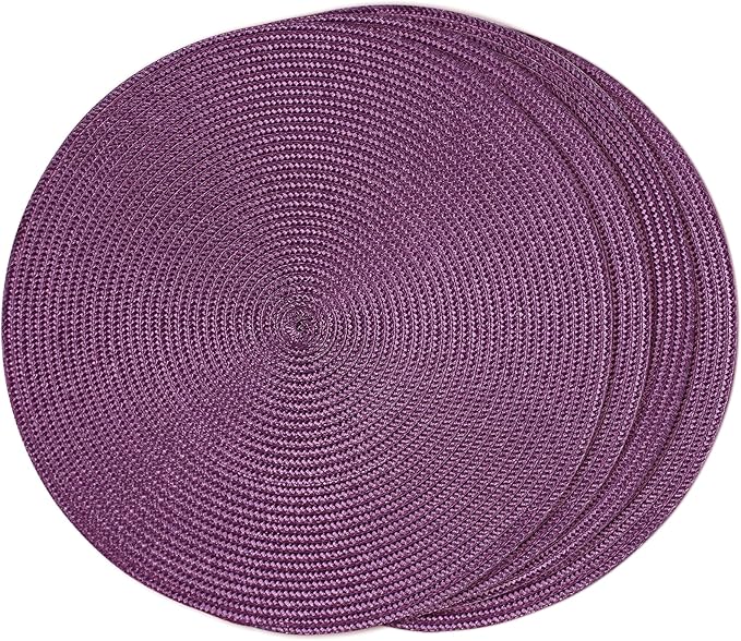 FunWheat Round Braided Placemats Set of 4 Table Mats for Dining Tables Woven Washable Non-Slip Place mats 15 inch(Purple,4pcs)