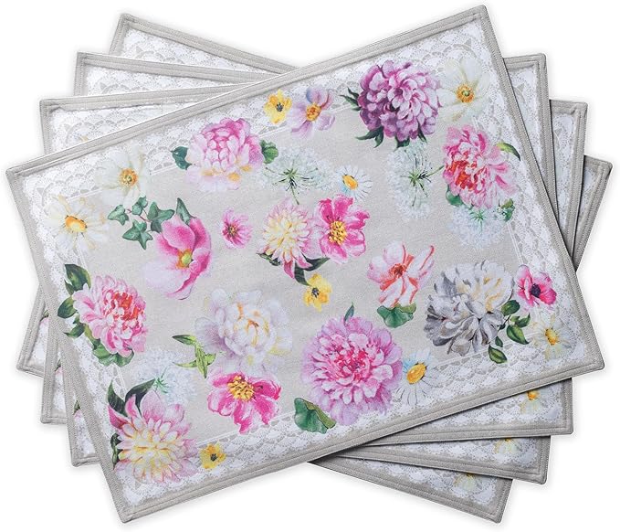 Maison d' Hermine Placemats Set of 4 100% Cotton Washable Cloth Place Mats Reusable Table Mats for Kitchen Dining Party Wedding Gifts for Mothers Day Spring/Summer (Pivoine, 13" x 19")