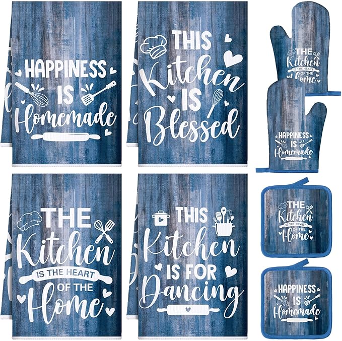 Leinuosen 8 Pcs Kitchen Towels and Oven Mitts Sets Pot Holders Dishcloths Set Kitchen Decorative Accessories Absorbent Potholders Heat Resistant for Chef Baking Cooking
