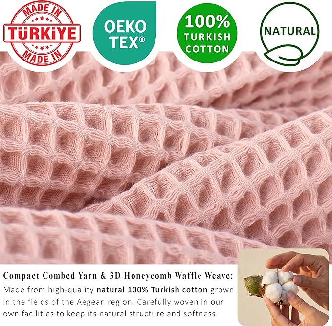 PÜSKÜL Natural 100% Turkish Cotton Waffle Bath Towels Set of 2-Piece | 32x63 inch Extra Large Absorbent Quick-Dry Lightweight Spa Towel | Luxury Sauna Accessories (Pink Powder Bath Towels - Pack of 2)