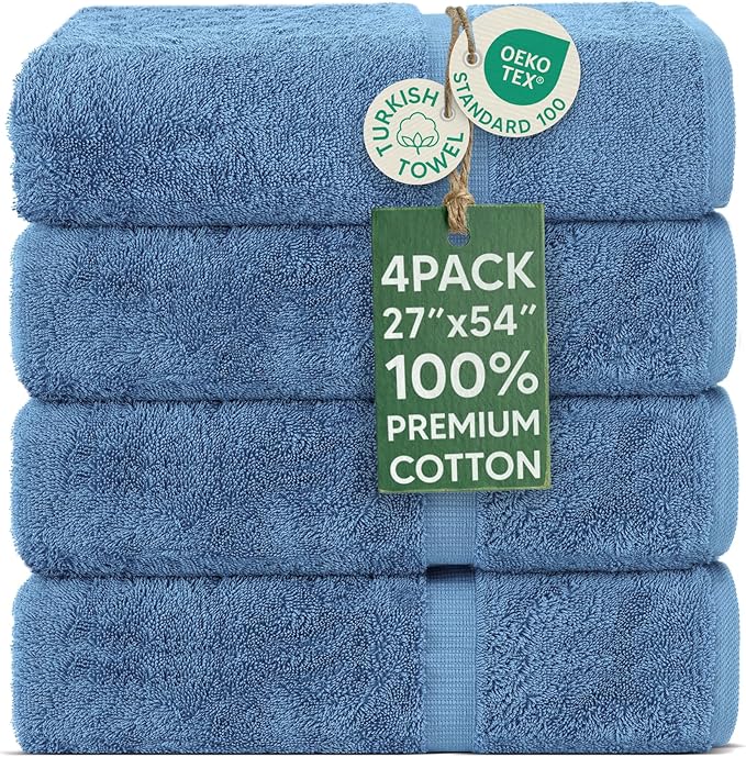 Chakir Turkish Linens | Hotel & Spa Quality 100% Cotton Premium Turkish Towels | Soft & Absorbent (4-Piece Bath Towels, Wedgewood)