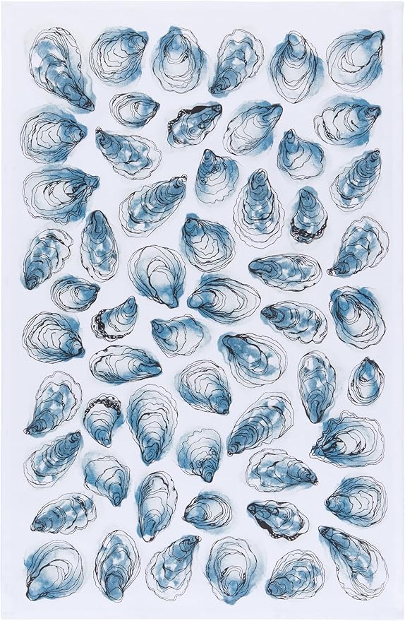 Now Designs by Danica Kitchen Towel Oysters Printed Cotton Dish Towel, Gray, 18 x 28in