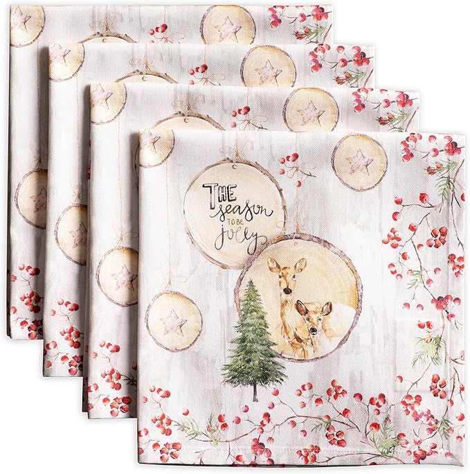 Maison d' Hermine Cloth Napkins Set of 4 100% Cotton for Thanksgiving Christmas Decorations Everyday Reusable Square Fall Napkins Cloth Washable Dinner Party (Mountain Life, 20"x20")