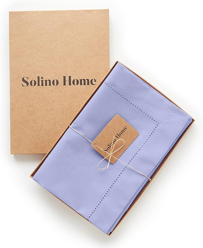 Solino Home Light Blue Napkins Set of 4 - Cotton Linen Hemstitch Dinner Napkins Cloth 20 x 20 Inch for Spring, Summer, Mothers Day - Handcrafted and Machine Washable