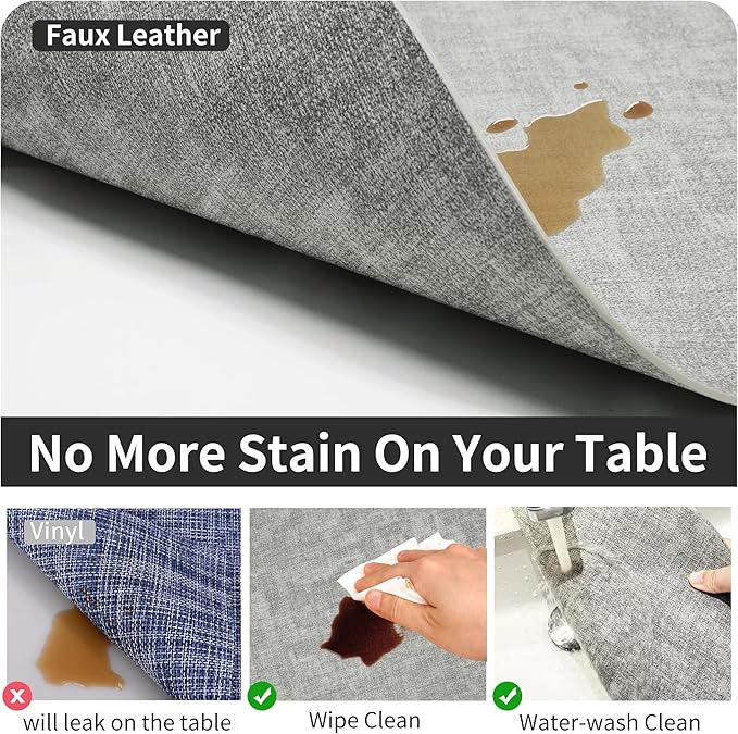 Maxpearl Round Placemats Set of 6, 13.8 inch Faux Leather Heat Resistant Table Mats, Non Slip Waterproof Wipeable Place Mats for Kitchen Dining Holiday Party Table Settings, Grey