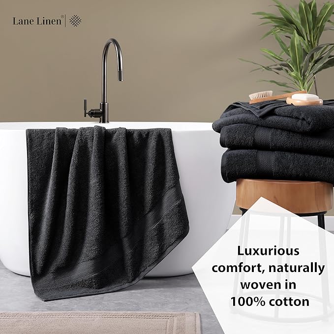LANE LINEN Bath Towels 4 Pack (28"x54") - 100% Ring Spun Cotton Large Towel Set for Bathroom - Durable, Quick Drying, Soft & Absorbent Large Bath Towel Set - Perfect for Regular use - Black Towels