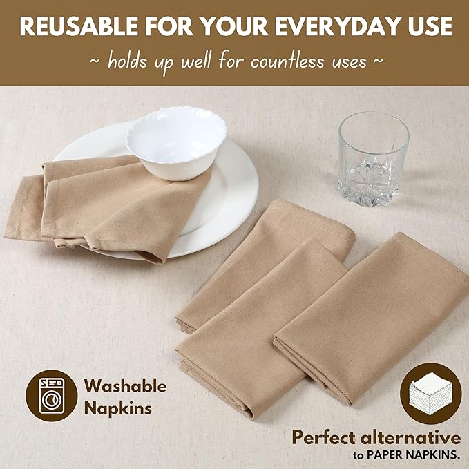Native Fab Solid Cloth Napkin Set of 4, 100% Cotton, Washable, Reusable Dinner Cloth Napkin 17x17 inches, Table Decor Napkins for Dinner, Events, Beige