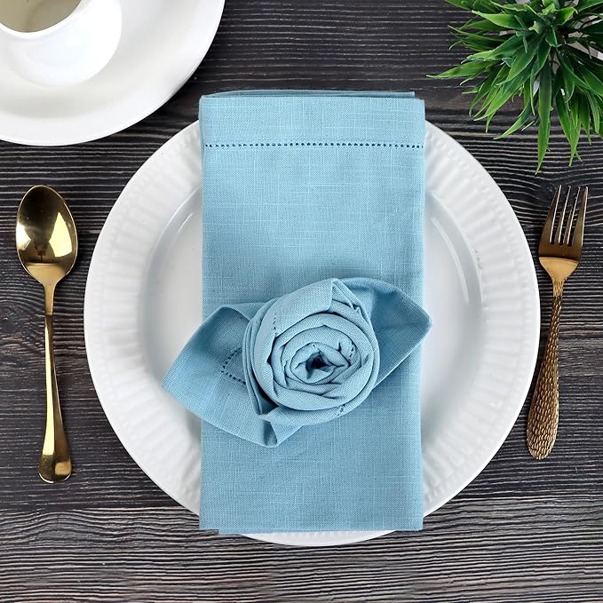 FINGERCRAFT Cloth Napkins, Hemstitched Napkins Cloth, 20 x 20 Inch Generous Picot Hem and Mitered Corner, Everyday Use Premium Quality Perfect for Parties Dinners Weddings Cocktail Set of 6 Aqua
