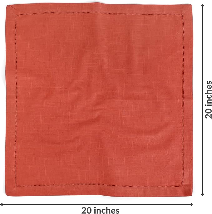 FINGERCRAFT Cloth Napkins, Hemstitched Napkins Cloth, 20 x 20 Inch Generous Picot Hem and Mitered Corner, Everyday Use Premium Quality Perfect for Parties Dinners Weddings Cocktail Set of 6 Rust