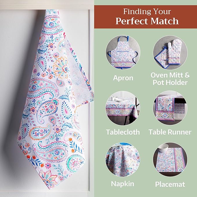 Maison d' Hermine Kitchen Towels Set of 3 100% Cotton 27.50" x 20" Reusable Cloth Tea Dish Towels Absorbent with Hanging Loop for Kitchen Gifts for Mothers Day Spring/Summer (Indian Floral)