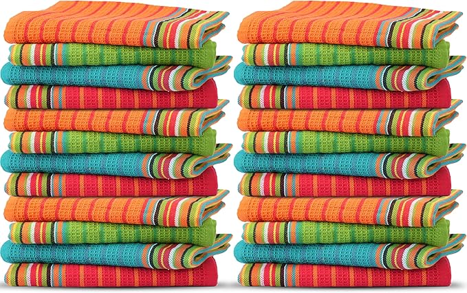 THREAD SPREAD Kitchen Dish Towels, 100% Cotton Salsa Towels, Set of 24 (16x28 Inches), Multi Purpose Cooking Drying Restaurant Bar Cleaning Cloth Napkin, Highly Absorbent, Lint Free (Red & Orange)