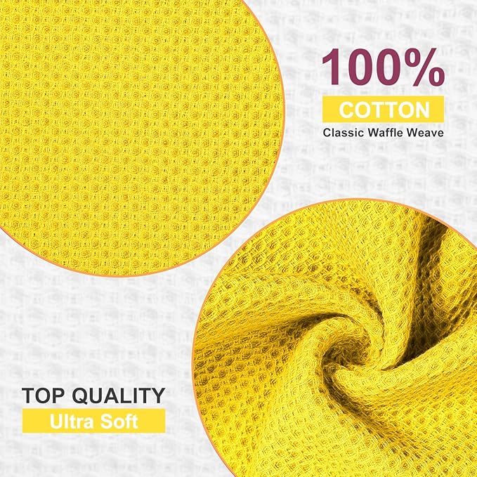 Homaxy 100% Cotton Dish Cloths, 8 Pack - 12 x 12 Inches, Waffle Weave Super Soft and Absorbent Dish Towels Quick Drying Dishcloths, Yellow
