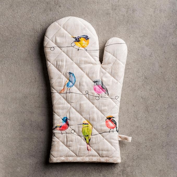 Maison d'Hermine Oven Gloves 100% Cotton Oven Mitt 7" x 13" with Loop Heat Resistant, BBQ, Cooking Gloves, Baking, Grilling, Kitchen, Handling Hot Pans Spring/Summer (Pack of 1, Birdies On Wire)