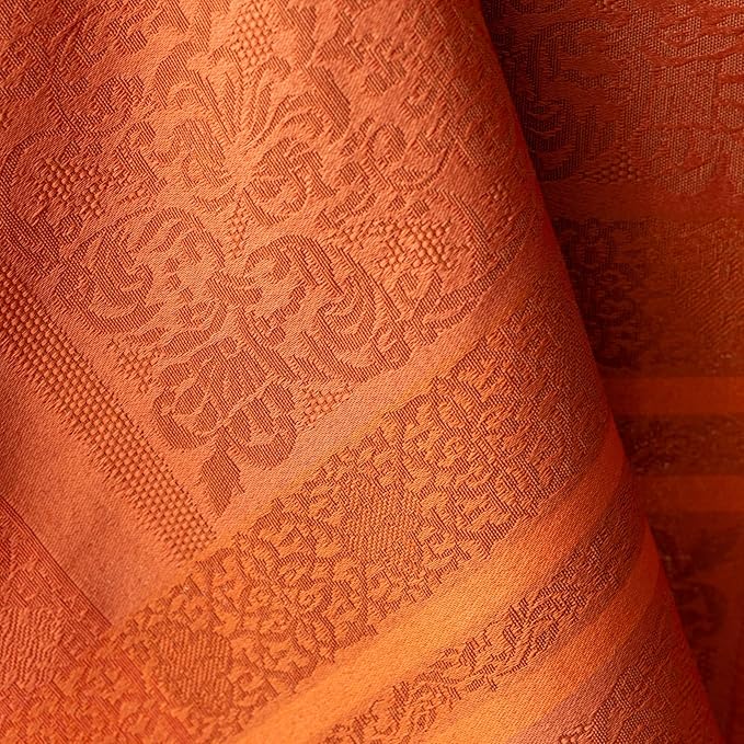 Benson Mills Ravenna Yarn Dyed Jacquard Heavyweight Fabric Table Cloth, Everyday, Parties, Weddings, Holiday, Fall and Thanksgiving Tablecloth (60" x 144" Rectangular, Bison/Rust)