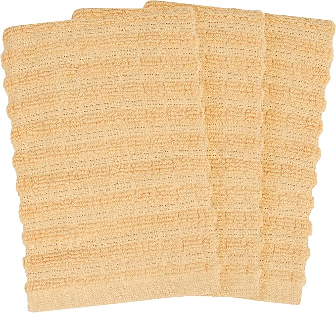 Ritz Royale Collection 100% Combed Terry Cotton, Highly Absorbent, Kitchen Dish Cloth Set, 13-3/4" x 12", 3-Pack, Solid, Straw