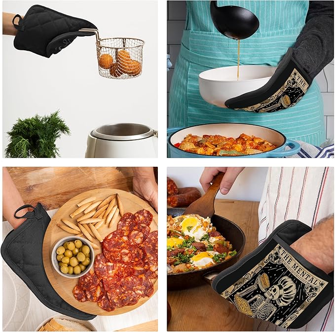 Gothic Skeleton Pot Holders with Pockets, Funny Baking Gifts Pot Holders Heat Resistant Oven Mitts Hot Pads for Kitchen Baking Cooking,Potholders for Kitchens