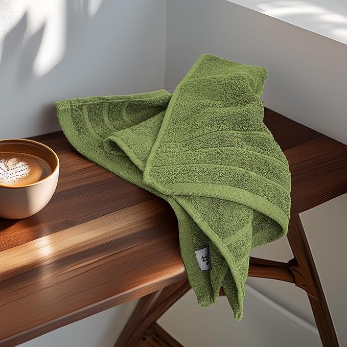 Tens Towels Pack of 6 Hand Towels, 100% Cotton, Lighter Weight, Quick to Dry, 16 x 28 Inches, Super Soft & Absorbent, Perfect for Bathroom & Kitchen, Green