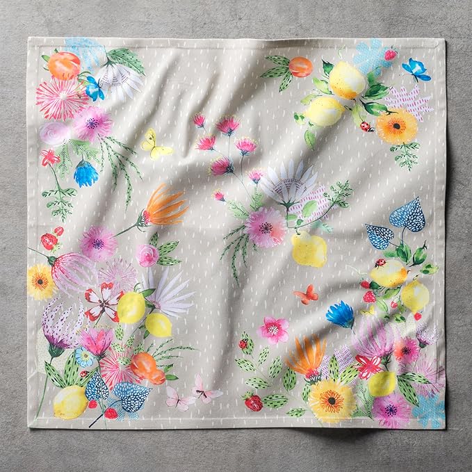 Maison d' Hermine Cloth Napkins Set of 4 100% Cotton Everyday Reusable Square Napkins Cloth Washable Dinner Wedding Restaurant Gifts for Mothers Day Spring/Summer (Jardin D'Ete - Fog, 20" x 20")