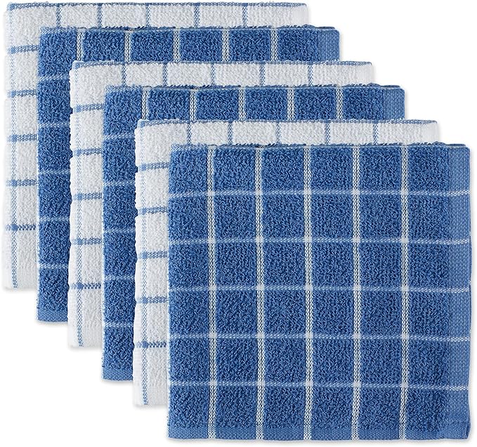 DII Basic Terry Collection Windowpane Dishcloth Set, 12x12, Blueberry, 6 Piece
