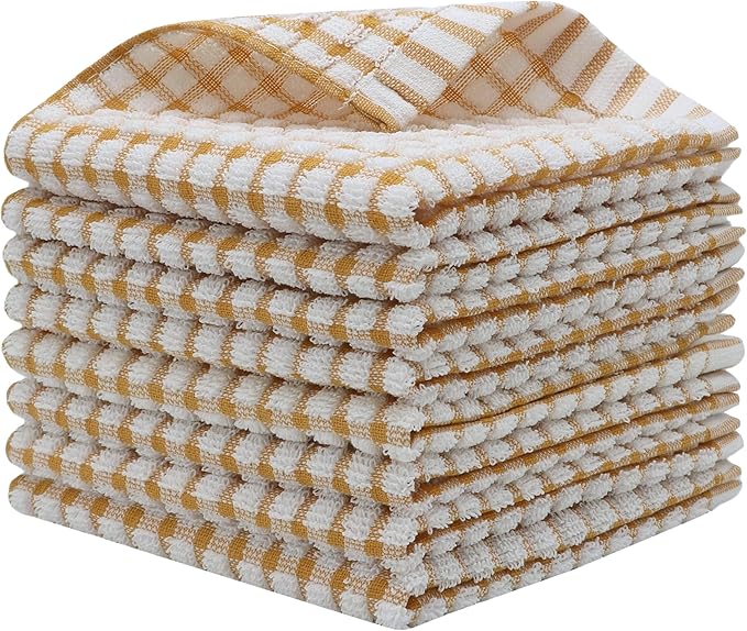 Cotton Cleaning Rags Terry Dish Cloths for Washing Dishes, Set of 8 Dish Rags for Cleaning, Light and Soft Dish Towels for Kitchen Drying Dishes, 11.8 Inch x 11.8 Inch (Dark Orange)