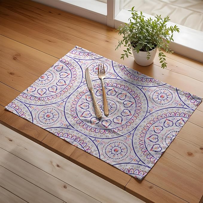 Maison d' Hermine Placemats Set of 4 100% Cotton Washable Cloth Place Mats Reusable Table Mats for Kitchen Dining Party Wedding Gifts for Mothers Day Spring/Summer (Mandala, 13" x 19")