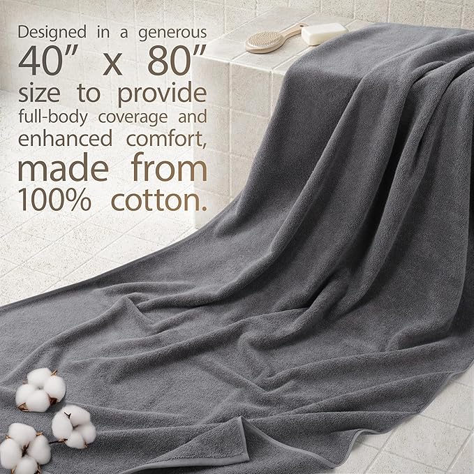 Cotton Paradise 100% Cotton 40x80 Oversized Bath Sheet, Extra Large Turkish Bath Towels for Bathroom, Dark Gray Bathsheet