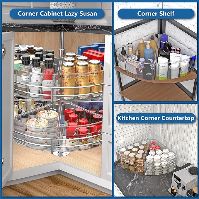 JOWBOOW Lazy Susan Organizer Bins for 28"-29" Diameter Corner Cabinet Lazy Susan, 6 Pack, Clear Plastic Cabinet and Pantry Storage Bin, 1/8 Wedge-Food Safe, BPA Free
