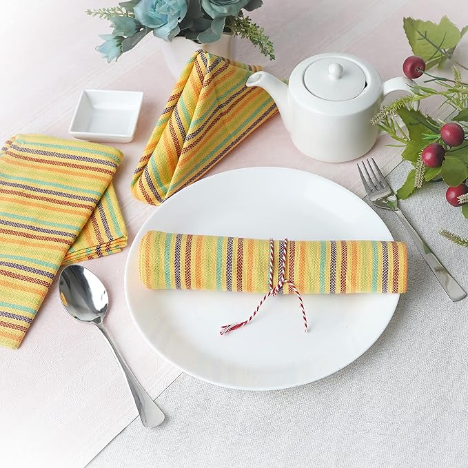FINGERCRAFT Cloth Napkins, Everyday Use, Premium Quality High GSM Woven Cotton, Set of 12, 20X20 Inch Oversized Napkins Cloth Mitered Corners, Soft, Durable Hotel Quality Yellow Multi