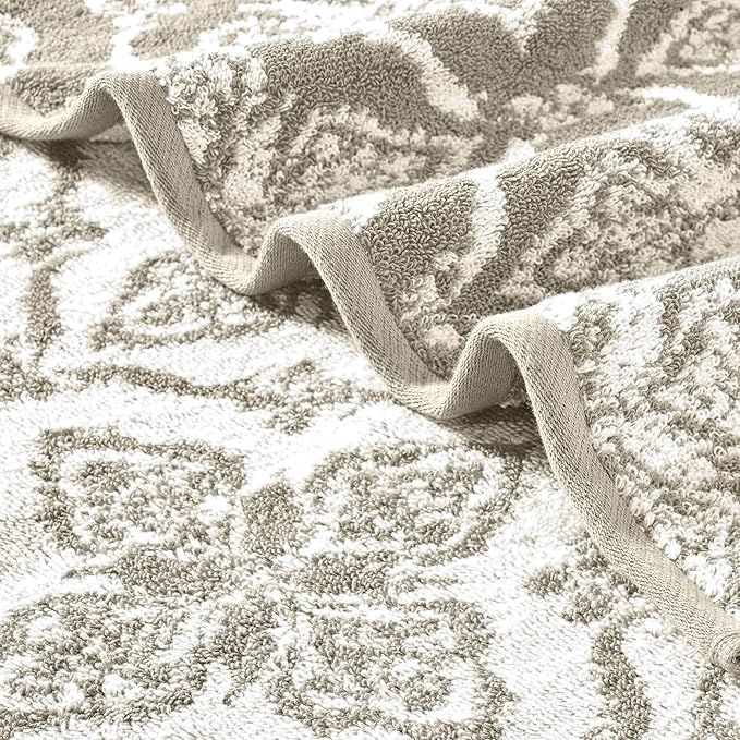 Modern Threads Amaris 6-Piece Reversible Yarn Dyed Jacquard Towel Set - Bath Towels, Hand Towels, & Washcloths - Super Absorbent & Quick Dry - 100% Combed Cotton, Khaki