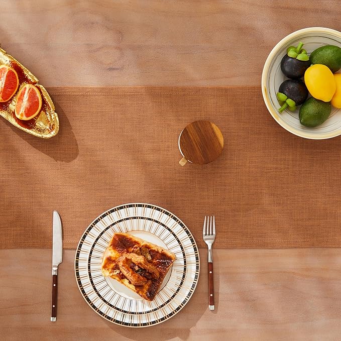 ZeeMart Rustic Cotton Linen Table Runner, 13x48 Inches Caramel, Farmhouse Style Caramel Table Runners 48 Inches Long, Washable Kitchen Dining Table Decoration for Home Party Decor