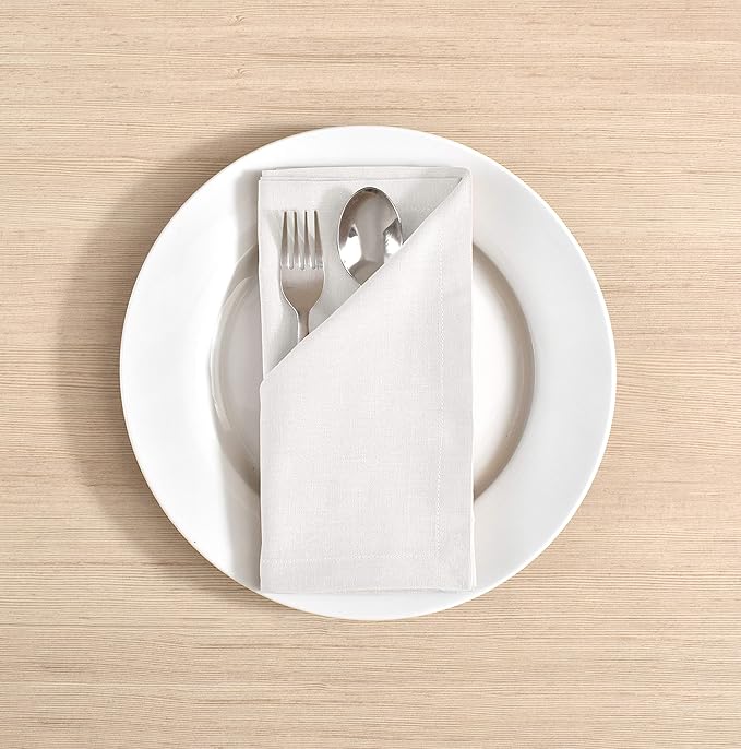 FINGERCRAFT Dinner Cloth Napkin Cotton Linen Blend 12 Pack Natural Premium Quality Mitred Corner for Every Day Use Pre Shrunk and Good Absorbency 18x18 in Easter Color White