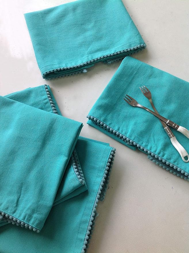 TARAN LIVING Kitchen Towels with Hanging Loop, 100% Cotton Solid Kitchen Dish Cloths, Valentine Decor Kitchen Hand Towel Reusuable Dish Towel for Cleaning, Drying, 18"x 28", Pack of 6 Teal