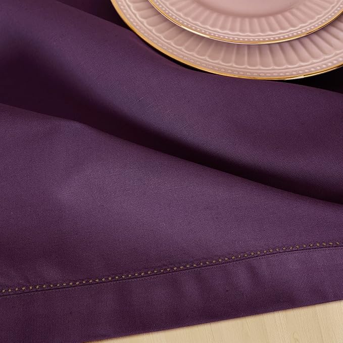 Solino Home Purple Napkins Set of 4 - Cotton Linen Hemstitch Dinner Napkins Cloth 20 x 20 Inch for Mothers Day - Handcrafted and Machine Washable