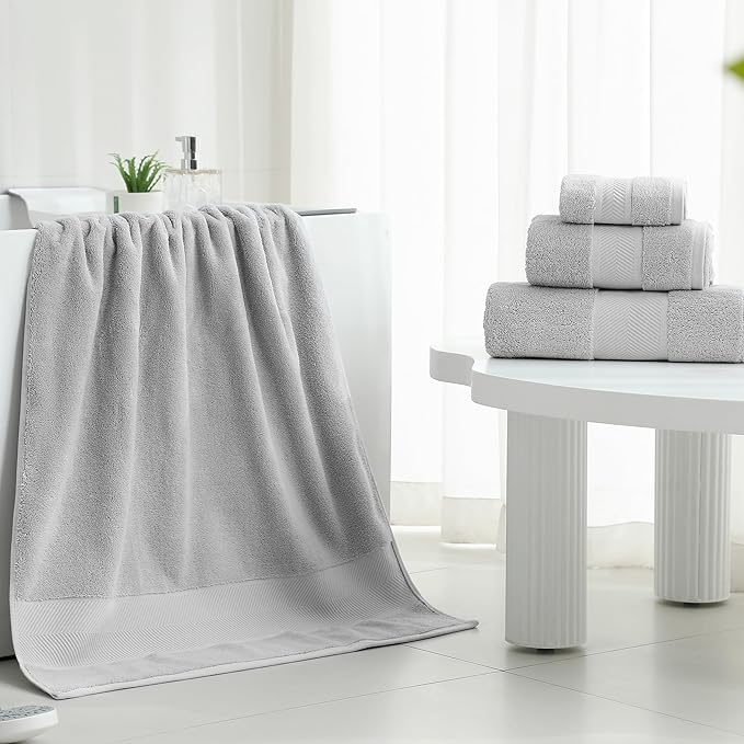 Simple&Opulence Premium 100% Cotton Towel Set 6 Piece，Soft Absorbent Towels for Bathroom,Hotel and Spa,2 Bath Towels 28"x55" 2 Hand Towels 16"x28" & 2 Washcloths 12"x12" (Light Grey)