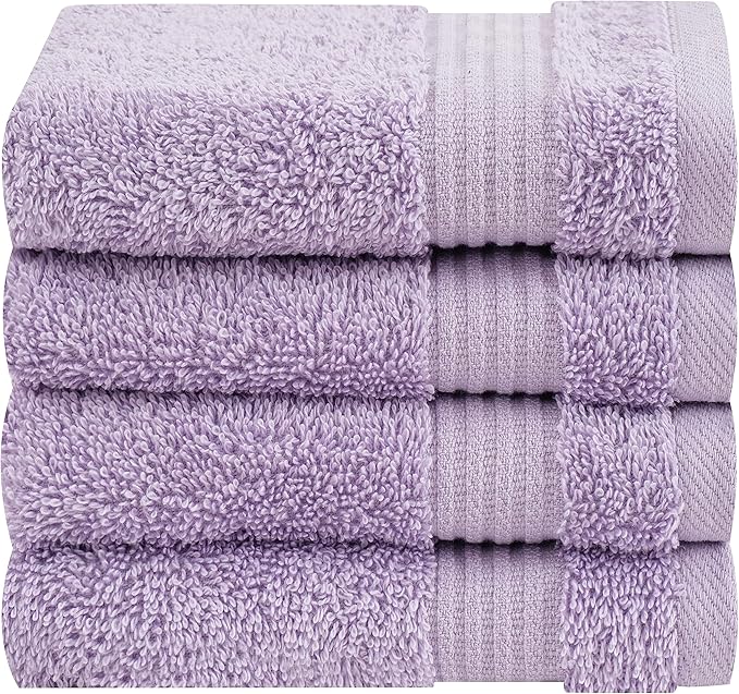 Cotton Paradise 100% Cotton Turkish Washcloth Set for Bathroom, 4 Piece Soft Absorbent Small Towels Wash Rags, Lilac