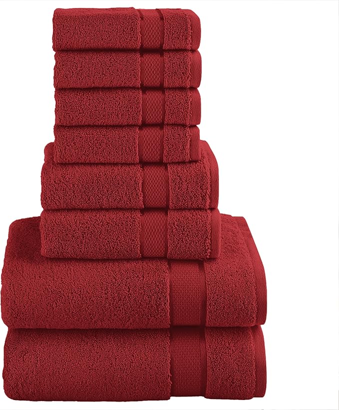 Elegant Comfort Premium Cotton 8-Piece Towel Set, Includes 4 Washcloths, 2 Hand Towels and 2 Bath Towels, 100% Turkish Cotton - Highly Absorbent and Super Soft Towels for Bathroom, Burgundy