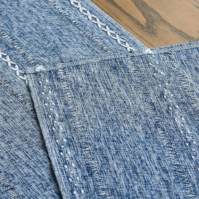 Artoid Mode Blue Rustic Cotton Linen Table Runner, Seasonal Embroidered Hollow Kitchen Dining Table Decoration for Home Party Decor 13x36 Inch