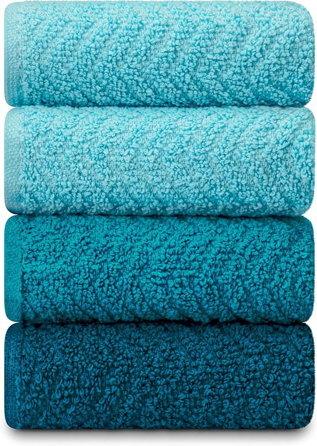 DecorRack 100% Cotton Kitchen Towels, 15" x 25" Absorbent Dish Towels [Premium Quality 400 GSM] Blue (Ocean Set, Pack of 4)