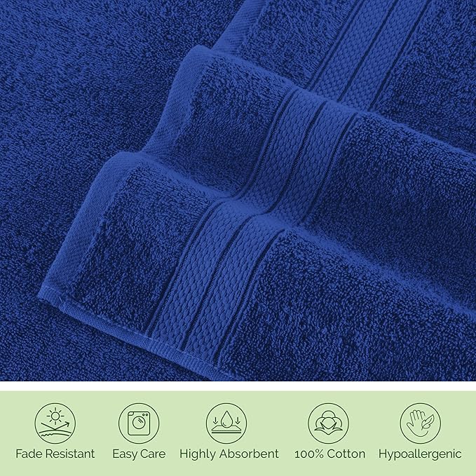 Elegant Comfort Luxury 6-Piece Towel Set, Premium Soft 100% Turkish Cotton, Three Line Popcorn Design 2 Bath Towels, 2 Hand Towels and 2 Washcloths Towel Set - Quick-Drying and Absorbent, Cobalt Blue