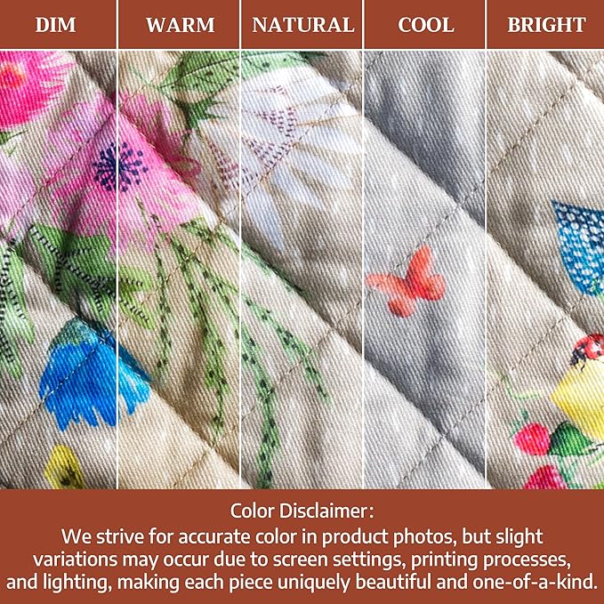 Maison d'Hermine Oven Gloves 100% Cotton Oven Mitt 7" x 13" with Loop Heat Resistant BBQ Cooking Gloves Baking Grilling Gifts for Mothers Day Spring/Summer (Pack of 1, Jardin D'Ete - Fog)