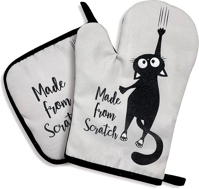 zcyhtqp, Made from Scratch, Funny Silicone Non-Slip Oven Mitts and Pot Holders Sets of 2, Cat Oven Mitts, Bake Lover Gift, Kitchen Gift for Cat Owner, Cat Mom