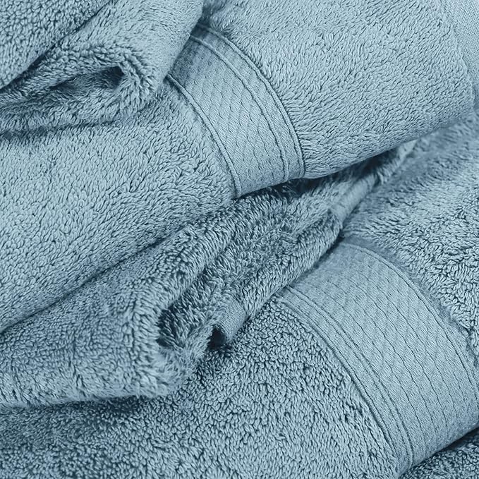 SUPERIOR Solid Egyptian Cotton Towel Set, Washcloths 13” x 13”, Hand Towels 20” x 30”, Bath Towels 30” x 55”, Denim Blue, 6-Pieces