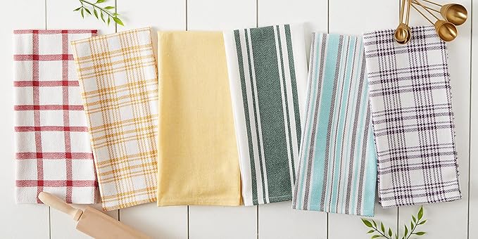 DII Assorted Woven, Kitchen Dishtowel Set, 18x28, Dark Green, 5 Piece